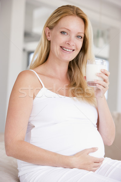 Сток-фото: беременная · женщина · стекла · молоко · улыбаясь · женщину · портрет