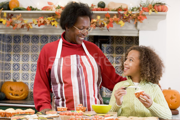 Foto stock: Abuela · nieta · halloween · mujer