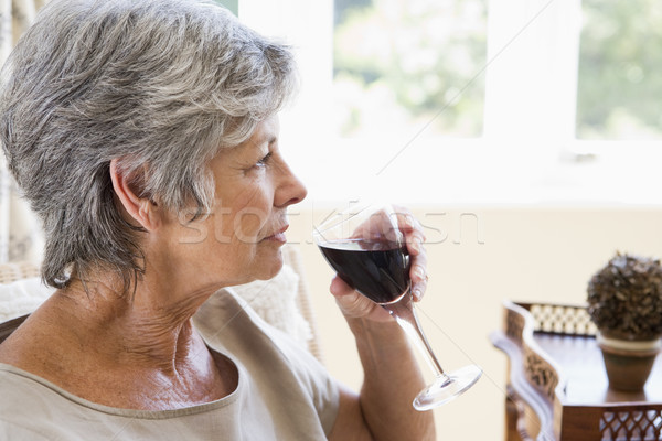 Сток-фото: женщину · гостиной · стекла · вино · Lounge · человек