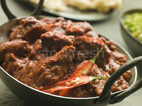 Meat Phall in Karahi with Naan and Green Chilli Curry Stock photo © monkey_business