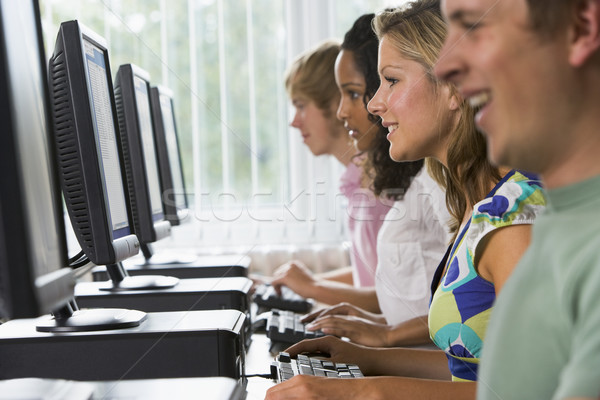 Stock photo: College students in a computer lab