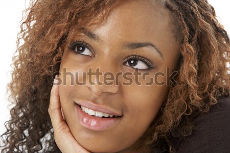 Foto stock: Estúdio · retrato · feliz · menina · cara