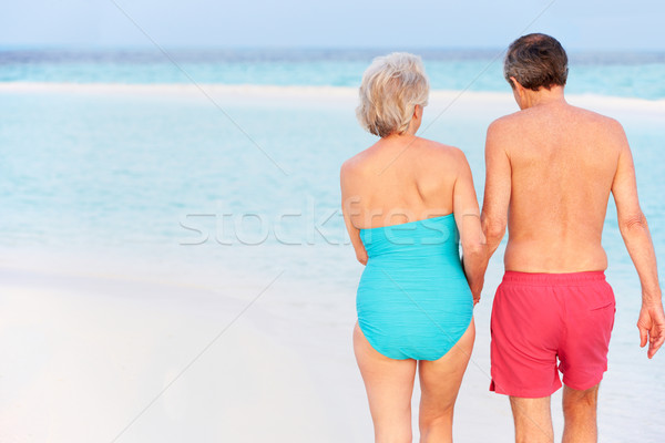 Foto stock: Senior · romântico · casal · caminhada · tropical