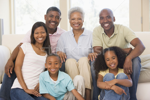 Großfamilie Wohnzimmer lächelnd Mann Kind home Stock foto © monkey_business