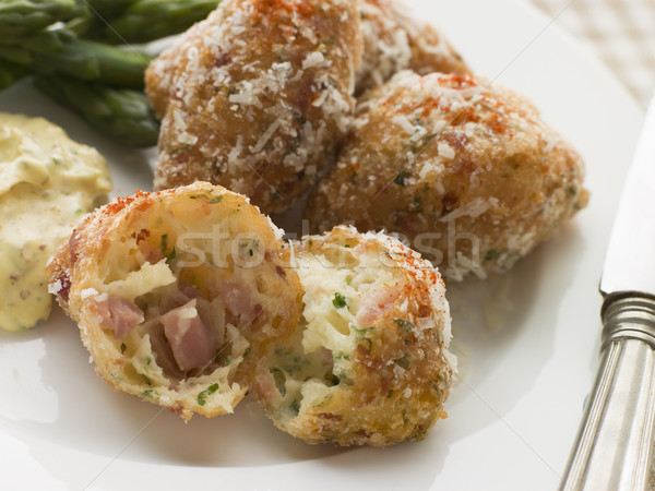 Ham and Cheese Beignets with Asparagus and Dijonnaise Stock photo © monkey_business
