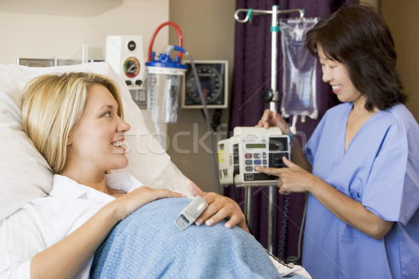 Krankenhausbett Frau Arzt glücklich Arbeit Stock foto © monkey_business