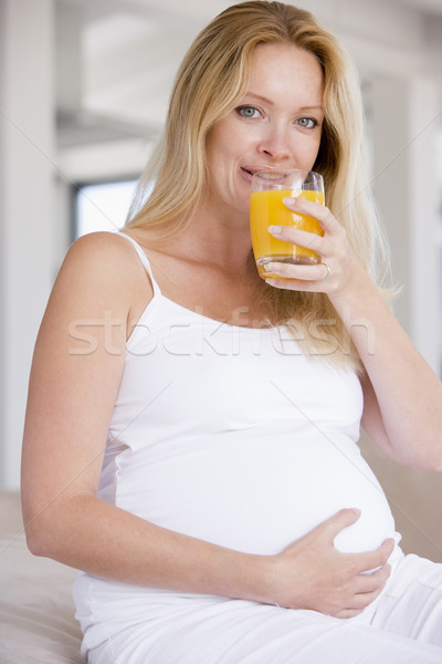 Stock fotó: Terhes · nő · üveg · narancslé · nő · portré · női