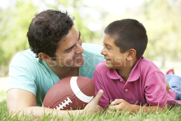 Apa fia park amerikai futball férfi gyermek Stock fotó © monkey_business