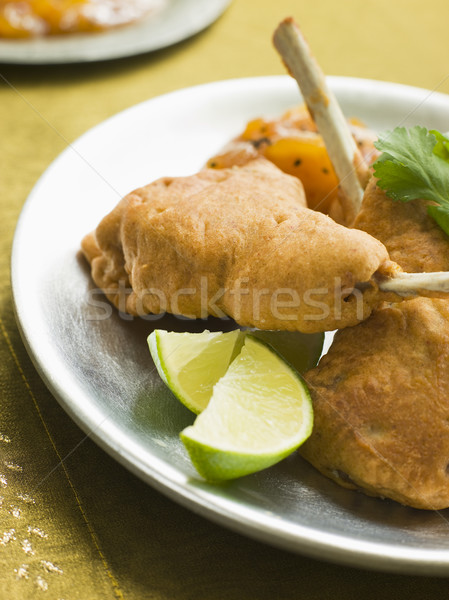 Stockfoto: Lam · kalk · mango · kip · vruchten · plaat