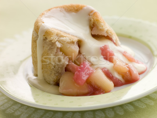 Stock photo: Hot Apple and Rhubarb Charlotte with Custard