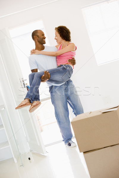 Férj tart feleség új otthon mosolyog ház Stock fotó © monkey_business