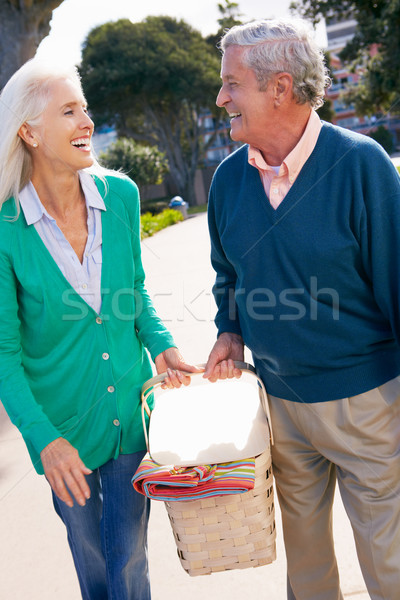 Pareja de ancianos caminando parque junto cesta de picnic mujer Foto stock © monkey_business