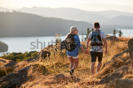 Couple Hiking Across Moorland Covered With Heather Stock photo © monkey_business