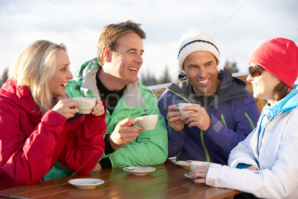 Stock foto: Gruppe · Freunde · genießen · Heißgetränk · Mann · glücklich