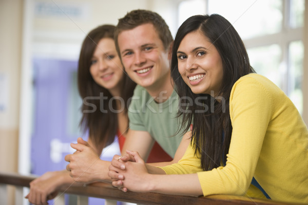 Stock fotó: Három · főiskola · diákok · dől · férfi · boldog