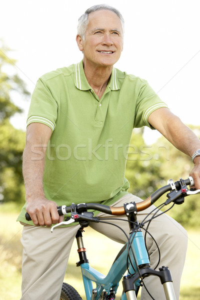 Foto stock: Retrato · homem · equitação · ciclo · feliz
