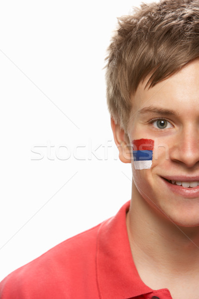 [[stock_photo]]: Jeunes · Homme · sport · fan · pavillon · peint