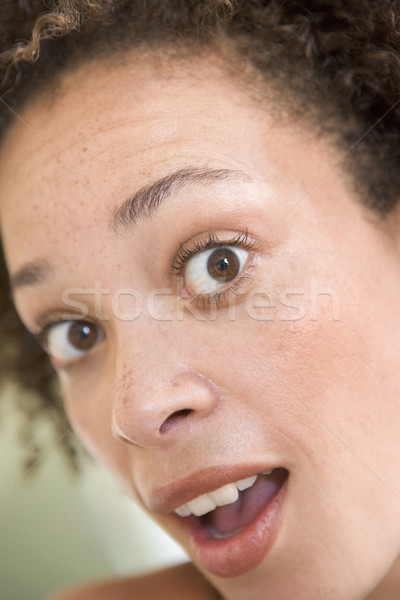 Foto stock: Cabeça · tiro · surpreendido · mulher · retrato · retratos