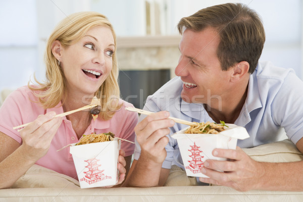 Couple Eating Takeaway meal,mealtime Together Stock photo © monkey_business