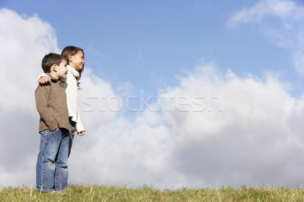 Bruder Schwester stehen Park Mädchen glücklich Stock foto © monkey_business