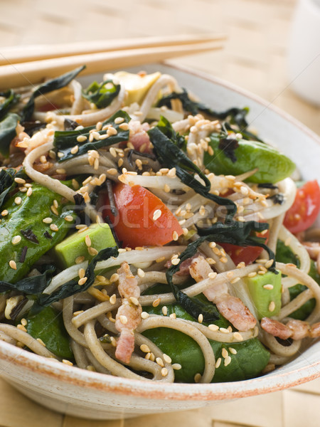 Stock photo: Green Tea and Soba Noodle Salad with Wakame Seaweed