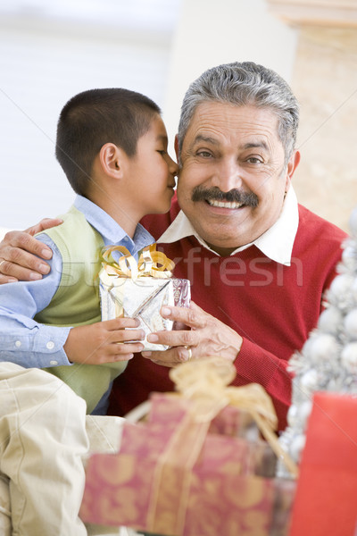 Fiú meglepő apa karácsony ajándék férfi Stock fotó © monkey_business