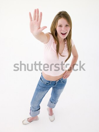 Tinilány kéz felfelé mosolyog lány kezek Stock fotó © monkey_business