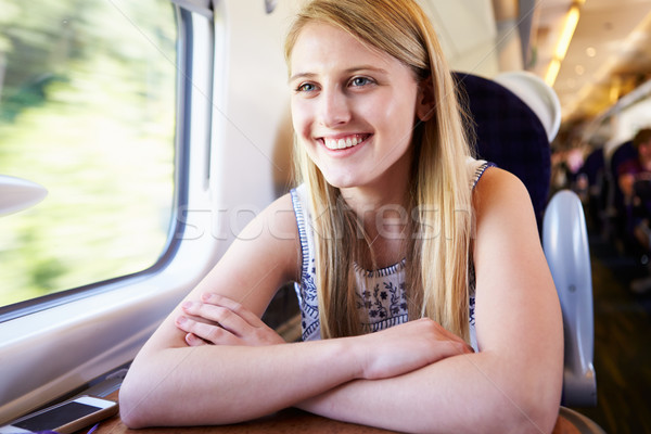 Tinilány megnyugtató vonat utazás boldog utazás Stock fotó © monkey_business