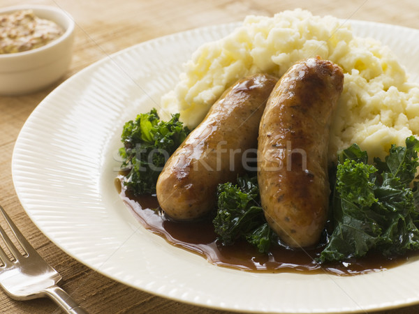 Pork Sausage and Mash with Curly Kale Stock photo © monkey_business