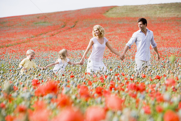 Family walking in poppy field holding hands smiling Stock photo © monkey_business