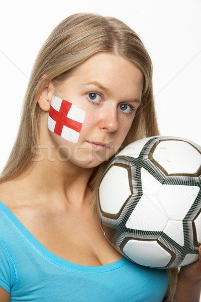 Stock photo: Sad Young Female Football Fan With St Georges Flag Painted On Fa