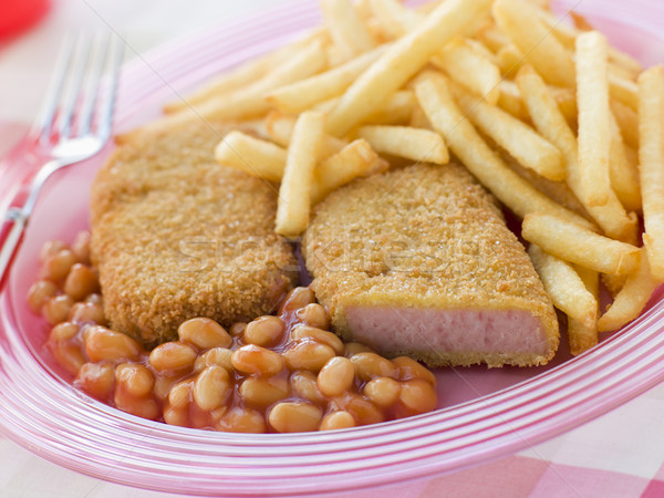 Breadcrumbed Luncheon Meat with Baked Beans and Chips Stock photo © monkey_business