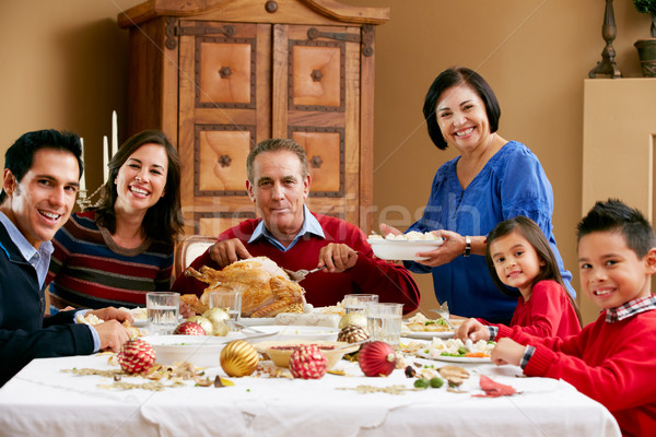 Vieren christmas maaltijd familie meisje Stockfoto © monkey_business
