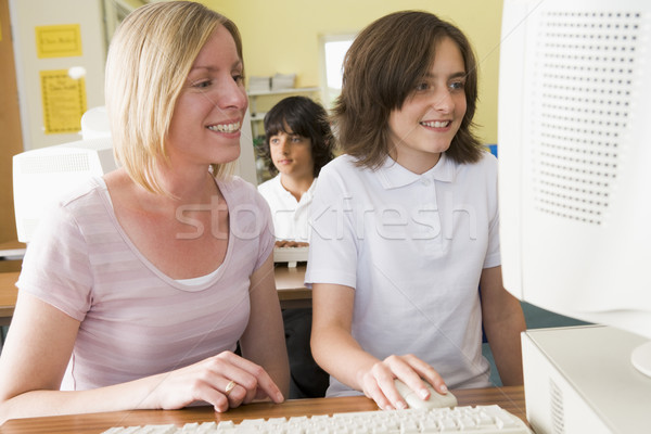 Lehrer Schülerin Studium Schule Computer Frau Stock foto © monkey_business