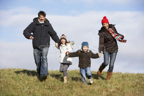 Foto stock: Familia · ejecutando · parque · ninos · hombre · nino