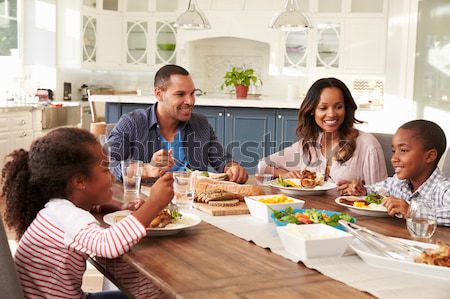 Stockfoto: Groep · jonge · vrienden · ontbijt · moderne · keuken