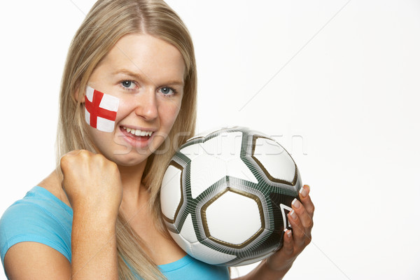 年輕 女 足球 風扇 旗 繪 商業照片 © monkey_business