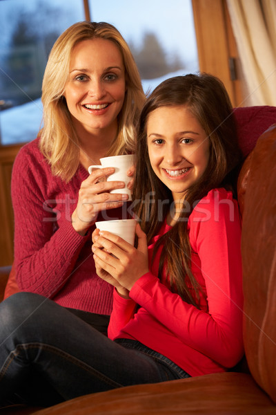 Stockfoto: Portret · moeder · dochter · ontspannen · sofa · samen