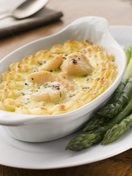 Stock photo: Coquilles St Jacques Mornay with Pomme Puree