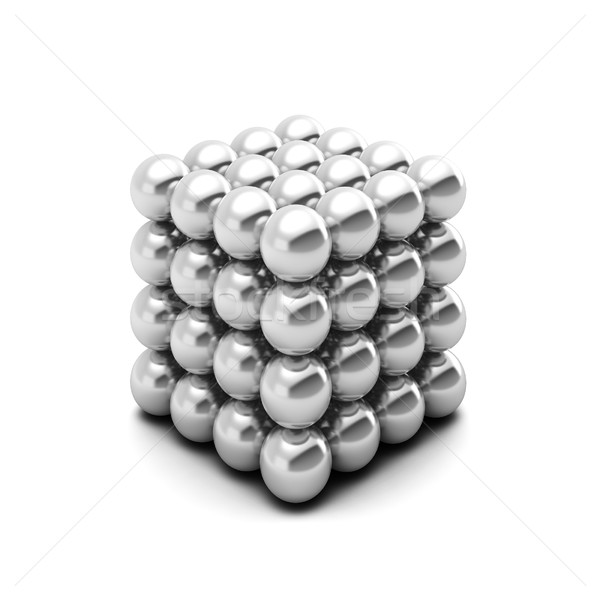 3d rednder of cube consists of silver balls Stock photo © montego