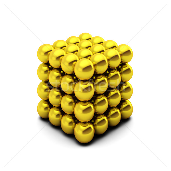 3d rednder of cube consists of golden balls Stock photo © montego
