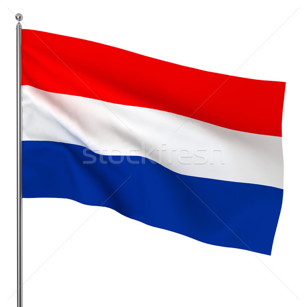 Stockfoto: Nederlands · vlag · 3d · illustration · witte · hemel · wereld