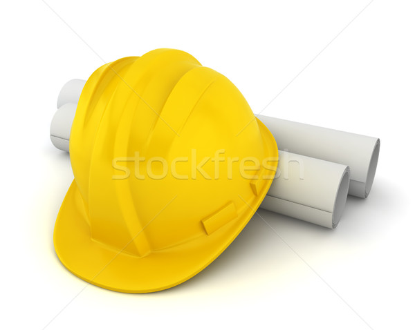 Safety helmet and blueprints Stock photo © montego