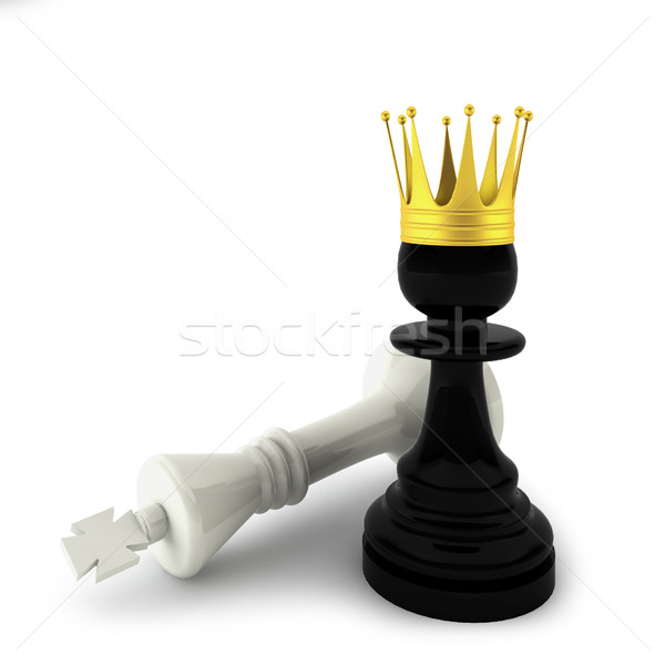 Pokonany króla pionek 3d ilustracji biały szachy Zdjęcia stock © montego