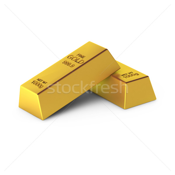 3d render twee goud bars geld metaal Stockfoto © montego