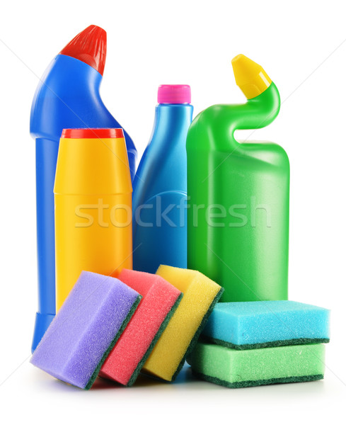 Detergent bottles isolated on white. Chemical cleaning supplies Stock photo © monticelllo