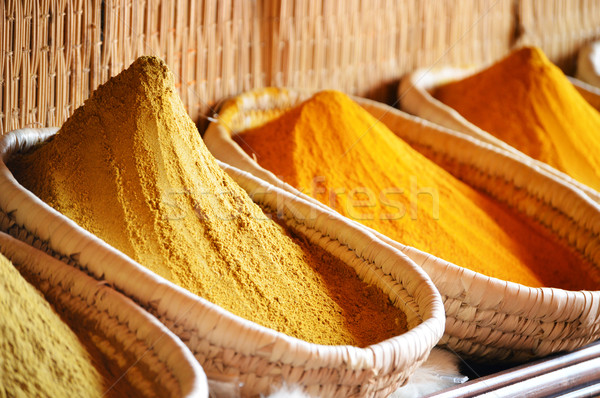 Spices in arabic store including turmeric and curry powder Stock photo © monticelllo