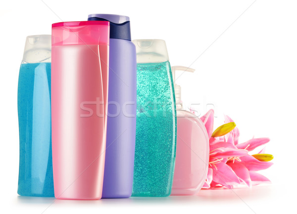 Stock fotó: Műanyag · üvegek · test · törődés · szépségipari · termékek · virág