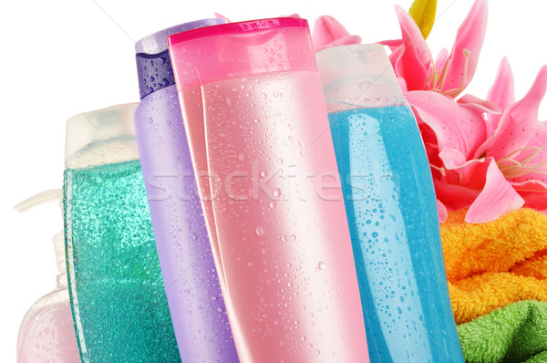 Plastica bottiglie corpo care prodotti di bellezza fiore Foto d'archivio © monticelllo