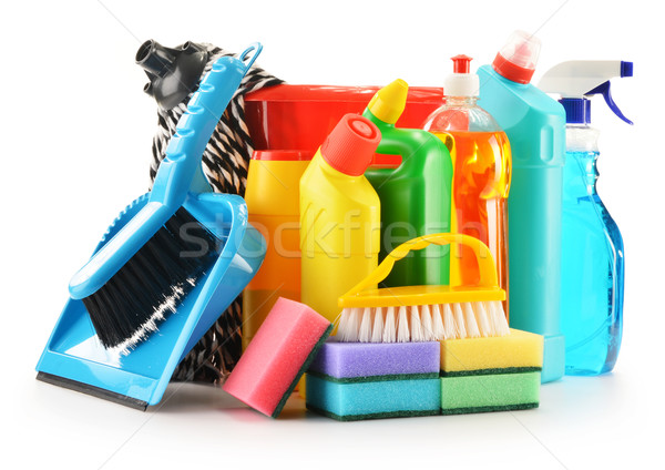 Detergent bottles isolated on white. Chemical cleaning supplies Stock photo © monticelllo